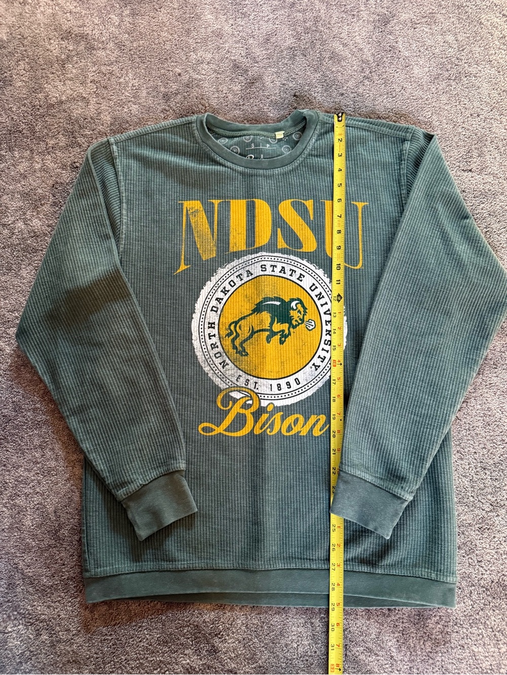 North Dakota State University NDSU Bison Yellow Ribbed Crewneck Sweatshirt